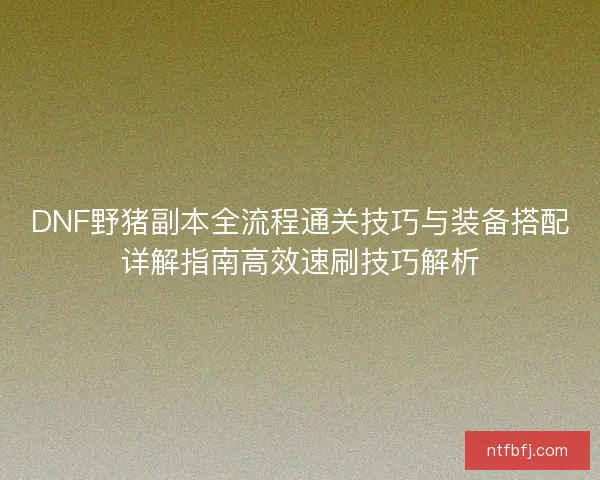 DNF野猪副本全流程通关技巧与装备搭配详解指南高效速刷技巧解析